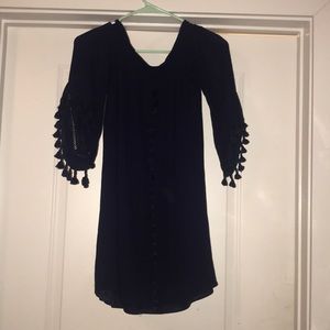 Long Sleeve Navy Off Shoulder Dress